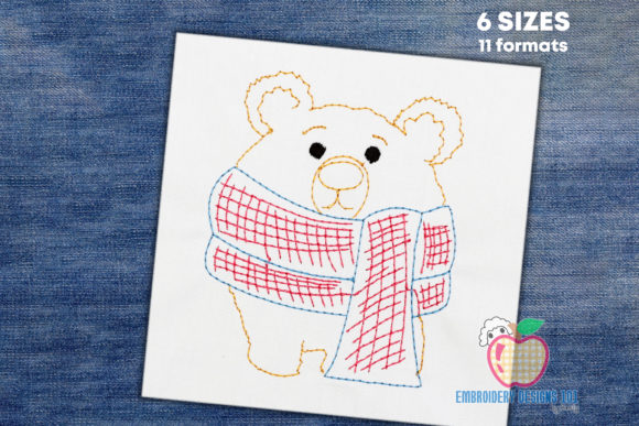 Cute Baby Bear with Scarf Sketch