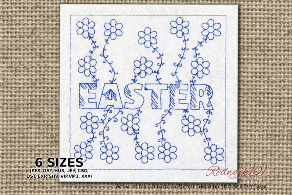 Easter Text with Floral Pattern Redwork Review