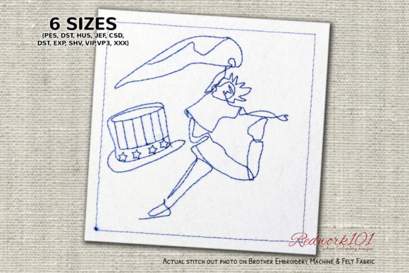 Girl Jumping with Hat Redwork Review