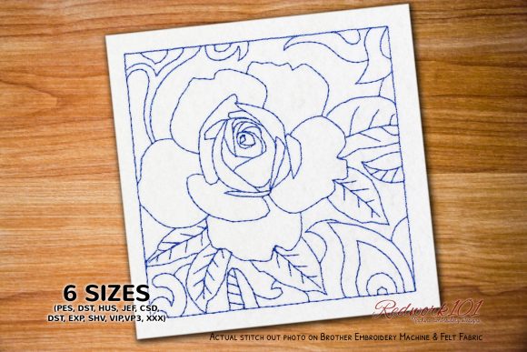 Single Red Rose with Leaf Redwork