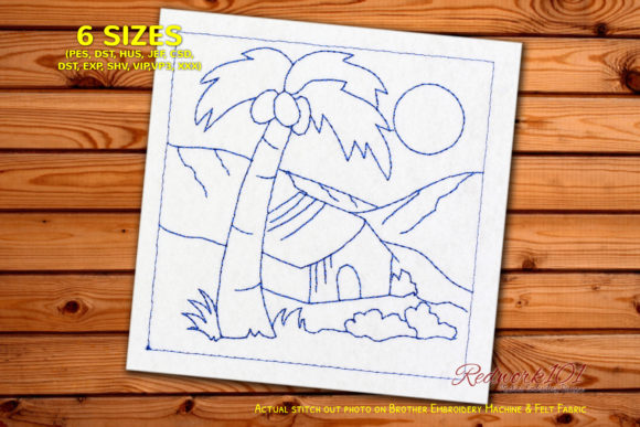 Wooden Hut with Palm Tree Redwork Review